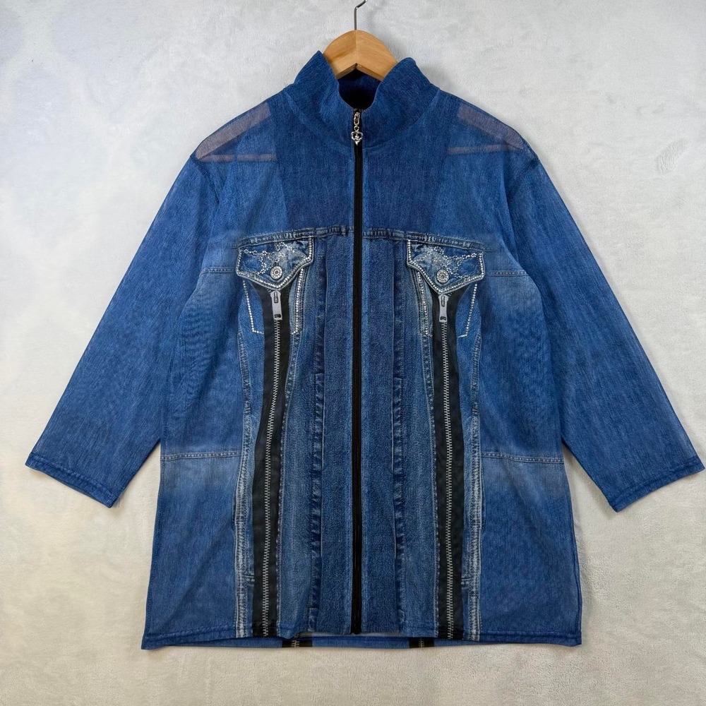 Vintage Valentina Denim Print Cardigan Women's Size XL